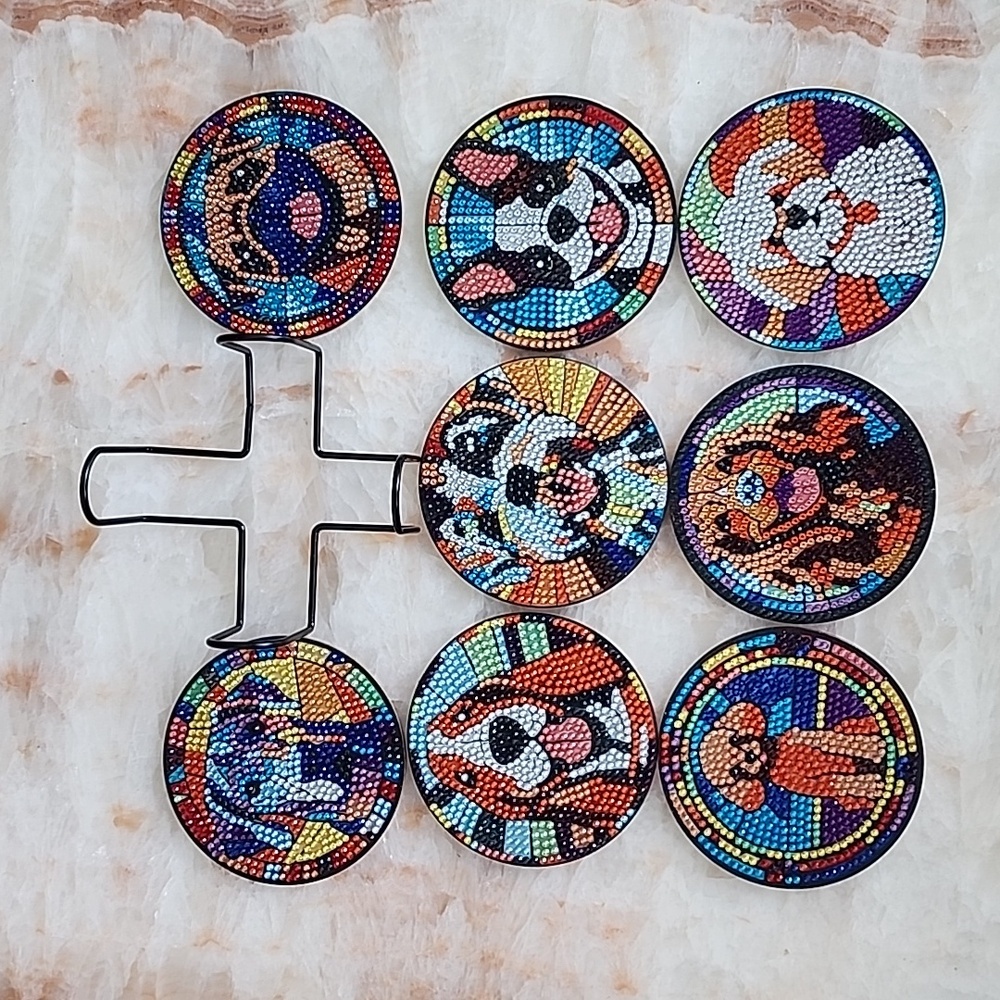 Finished Diamond Painting Wooden Coasters, Set of 8.